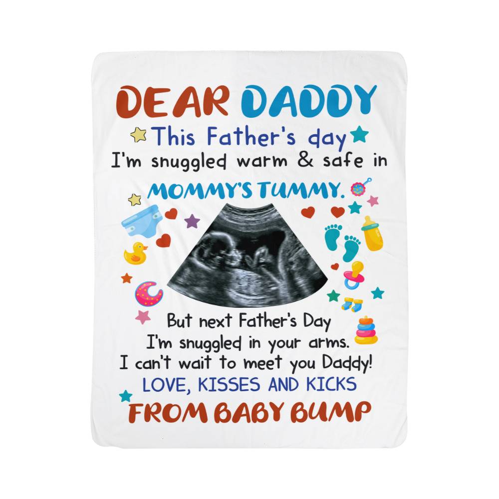 Personalized Sherpa Fleece Blanket Dear Daddy From Baby Bump-Express Your Love Gifts