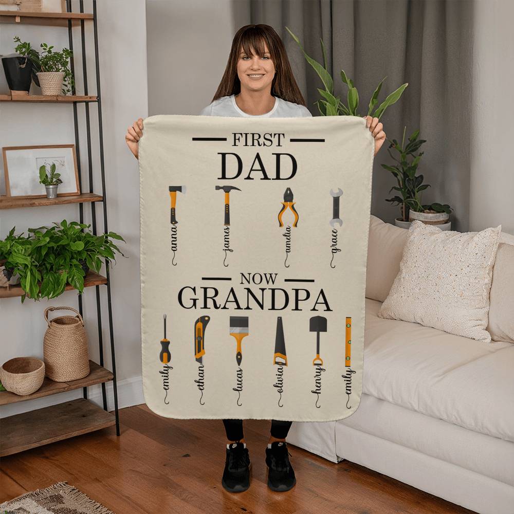 Personalized Sherpa Fleece Blanket First Dad Now Grandpa-Express Your Love Gifts