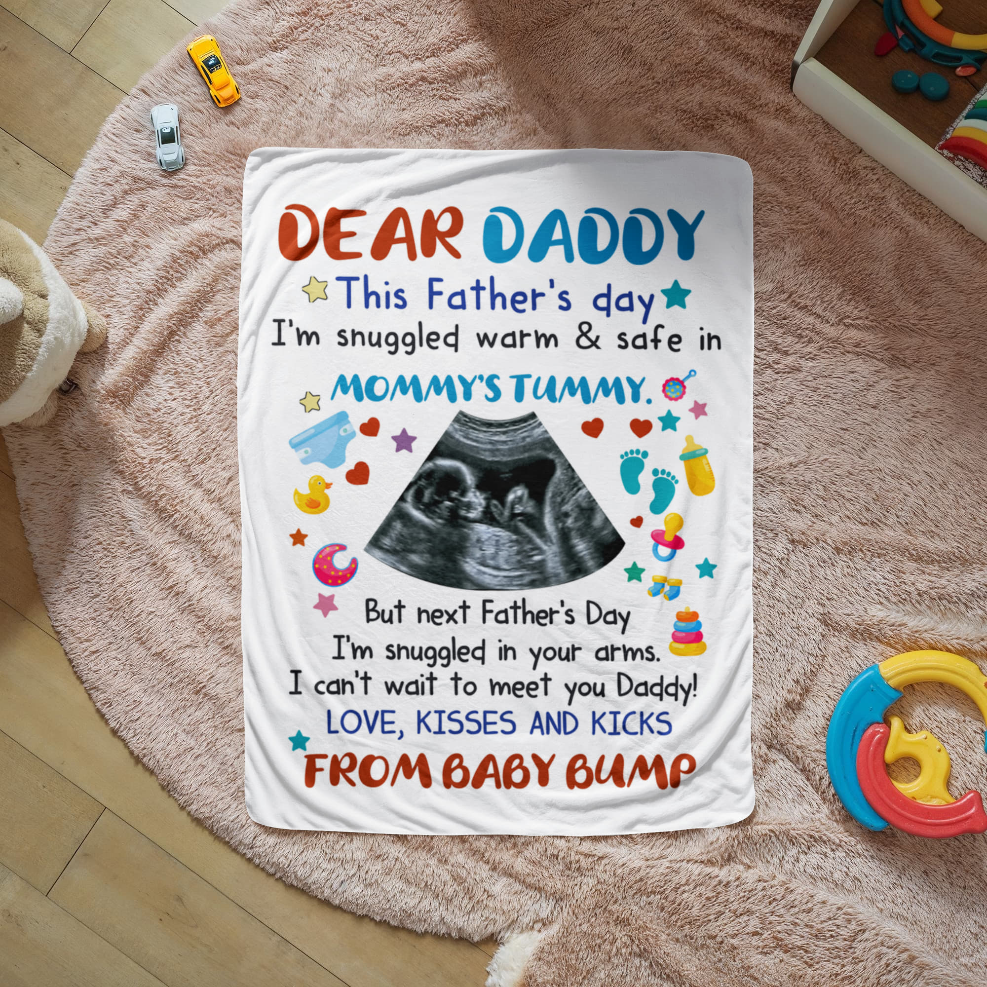 Personalized Sherpa Fleece Blanket Dear Daddy From Baby Bump-Express Your Love Gifts