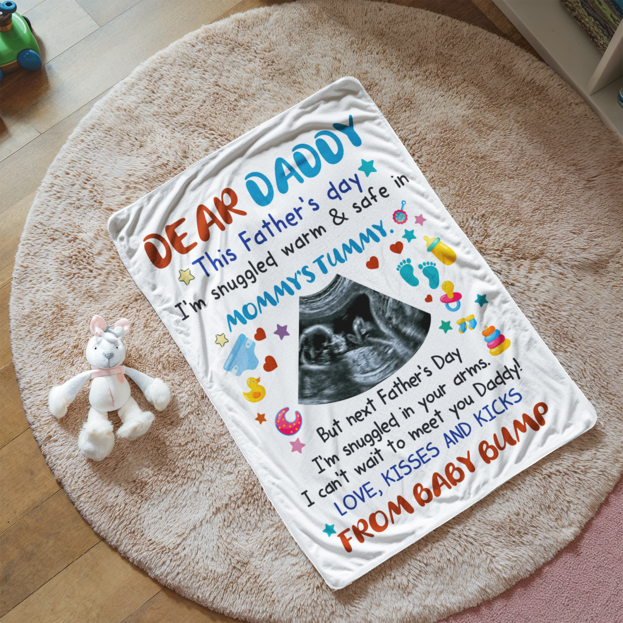 Personalized Sherpa Fleece Blanket Dear Daddy From Baby Bump-Express Your Love Gifts