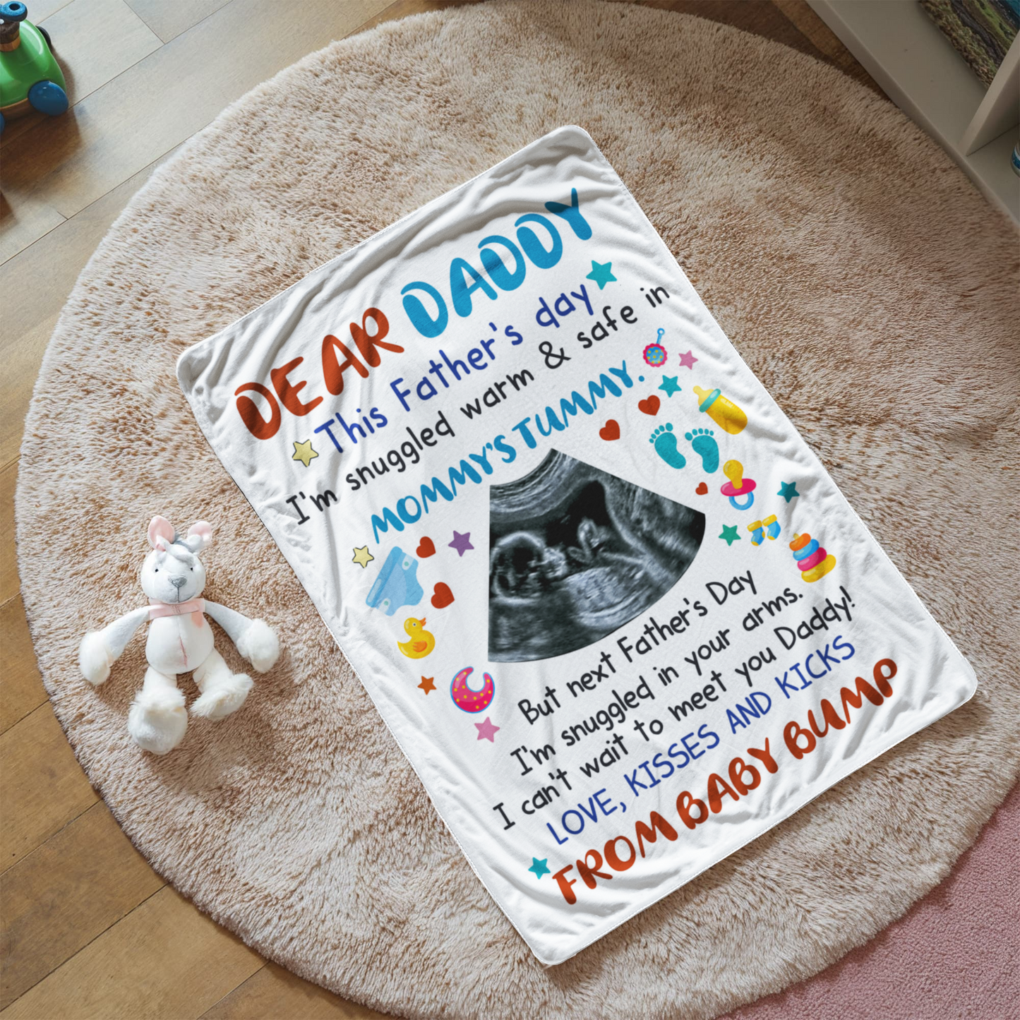 Personalized Sherpa Fleece Blanket Dear Daddy From Baby Bump-Express Your Love Gifts