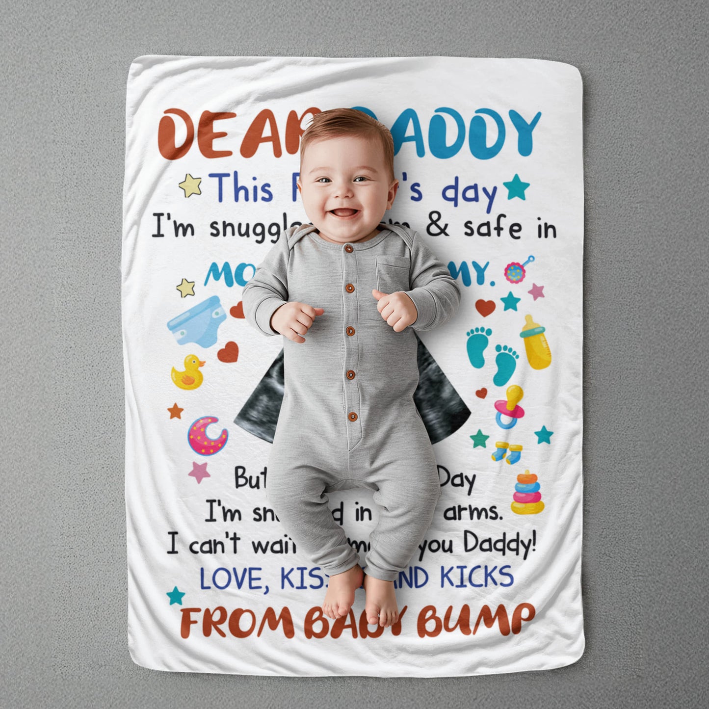 Personalized Sherpa Fleece Blanket Dear Daddy From Baby Bump-Express Your Love Gifts