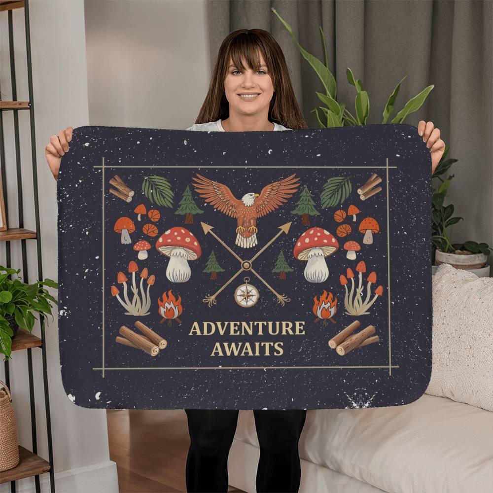 Adventure Awaits Sherpa Fleece Blanket-Express Your Love Gifts
