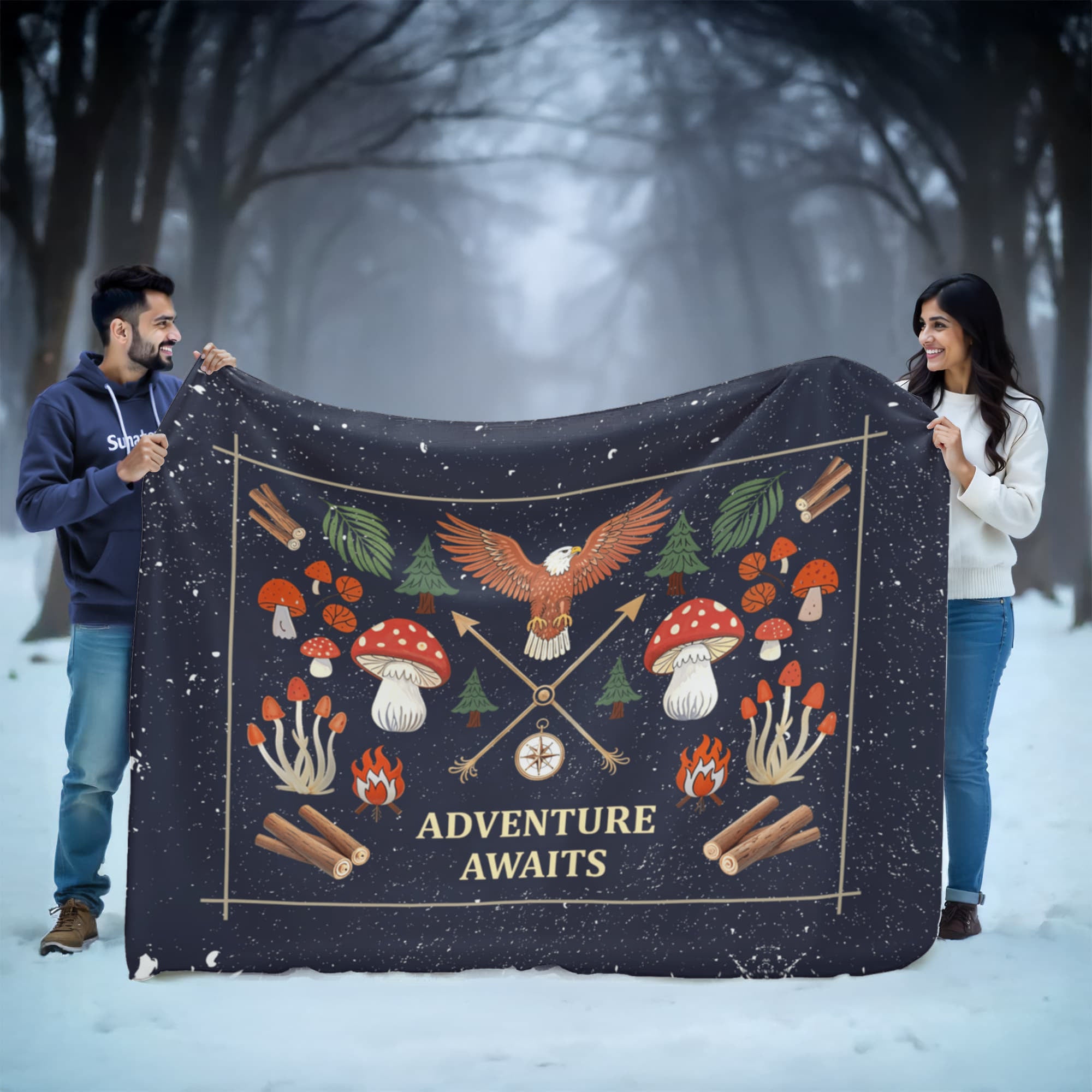 Adventure Awaits Sherpa Fleece Blanket-Express Your Love Gifts