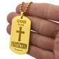 God is My Protection Psalm 91 Engraved Dog Tag Necklace Stainless Steel or 18k Gold w 24" Chain-Express Your Love Gifts