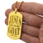 Jesus is the GOAT Matthew 28.18 Engraved Dog Tag Necklace Stainless Steel or 18k Gold w 24" Chain-Express Your Love Gifts
