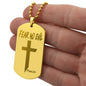 Fear No Evil Psalm 23.4 Engraved Dog Tag Necklace Stainless Steel or 18k Gold w 24" Chain-Express Your Love Gifts