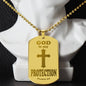 God is My Protection Psalm 91 Engraved Dog Tag Necklace Stainless Steel or 18k Gold w 24" Chain-Express Your Love Gifts