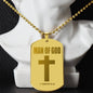 Man of God 1 Timothy 6.11 Engraved Dog Tag Necklace Stainless Steel or 18k Gold w 24" Chain-Express Your Love Gifts
