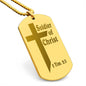Soldier of Christ 2 Tim 2 3 Engraved Dog Tag Necklace Stainless Steel or 18k Gold w 24" Chain-Express Your Love Gifts