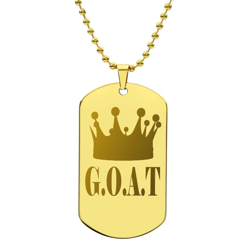 GOAT Greatest of All Time Engraved Dog Tag Necklace Stainless Steel or 18k Gold w 24" Chain-Express Your Love Gifts