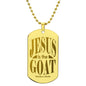 Jesus is the GOAT Matthew 28.18 Engraved Dog Tag Necklace Stainless Steel or 18k Gold w 24" Chain-Express Your Love Gifts