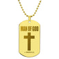 Man of God 1 Timothy 6.11 Engraved Dog Tag Necklace Stainless Steel or 18k Gold w 24" Chain-Express Your Love Gifts
