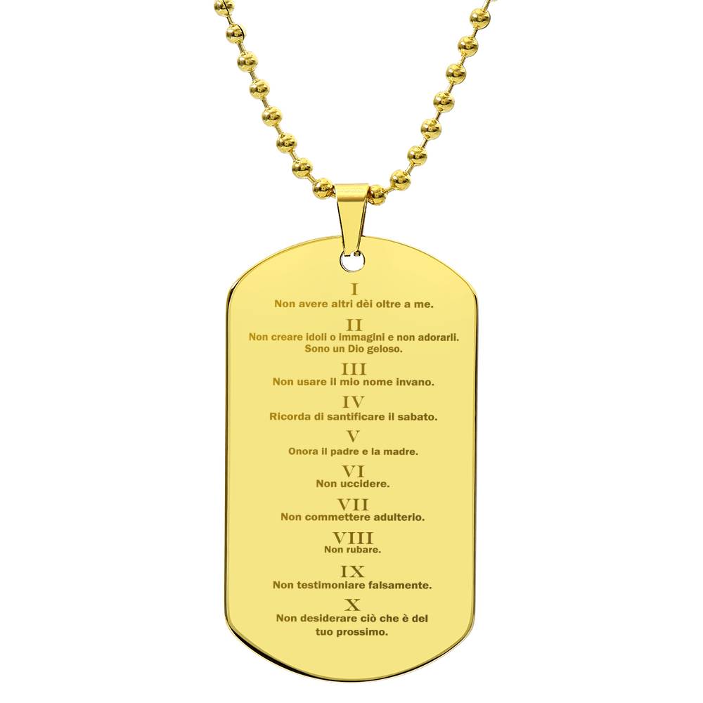 Ten Commandments Italian Dieci Comandamenti Engraved Dog Tag Necklace Stainless Steel or 18k Gold w 24" Chain-Express Your Love Gifts