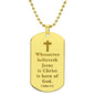 Born of God 1 John 5:1 Engraved Dog Tag Bible Necklace Stainless Steel or 18k Gold w 24" Chain-Express Your Love Gifts