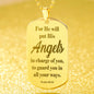 Angels Protect Psalm 91.11 Engraved Dog Tag Necklace Stainless Steel or 18k Gold w 24" Chain-Express Your Love Gifts