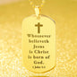Born of God 1 John 5:1 Engraved Dog Tag Bible Necklace Stainless Steel or 18k Gold w 24" Chain-Express Your Love Gifts