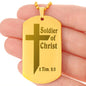 Soldier of Christ 2 Tim 2 3 Engraved Dog Tag Necklace Stainless Steel or 18k Gold w 24" Chain-Express Your Love Gifts