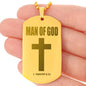 Man of God 1 Timothy 6.11 Engraved Dog Tag Necklace Stainless Steel or 18k Gold w 24" Chain-Express Your Love Gifts
