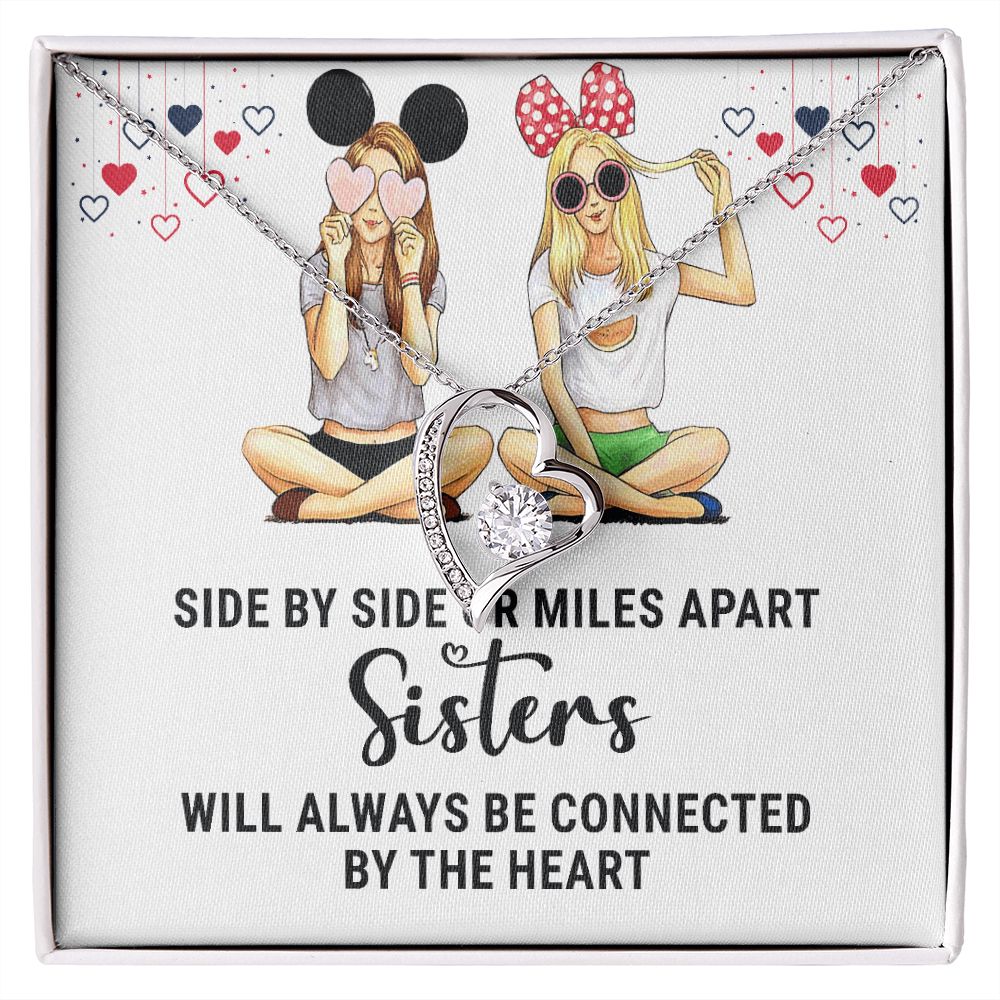 Sisters Connected by The Heart Forever Necklace w Message Card-Express Your Love Gifts