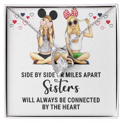 Sisters Connected by The Heart Forever Necklace w Message Card-Express Your Love Gifts