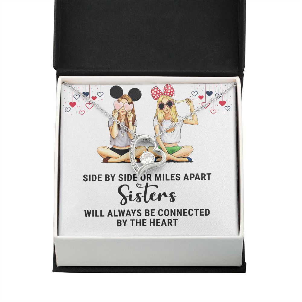 Sisters Connected by The Heart Forever Necklace w Message Card-Express Your Love Gifts