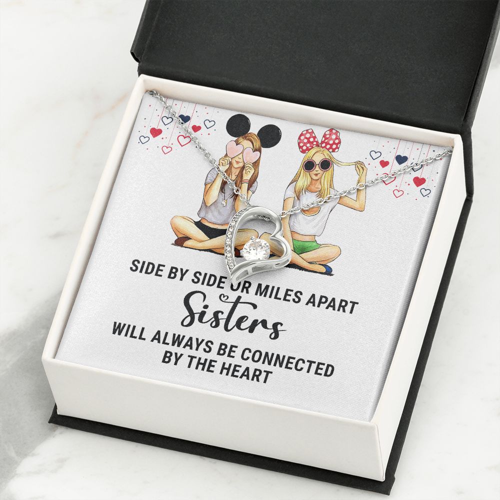 Sisters Connected by The Heart Forever Necklace w Message Card-Express Your Love Gifts