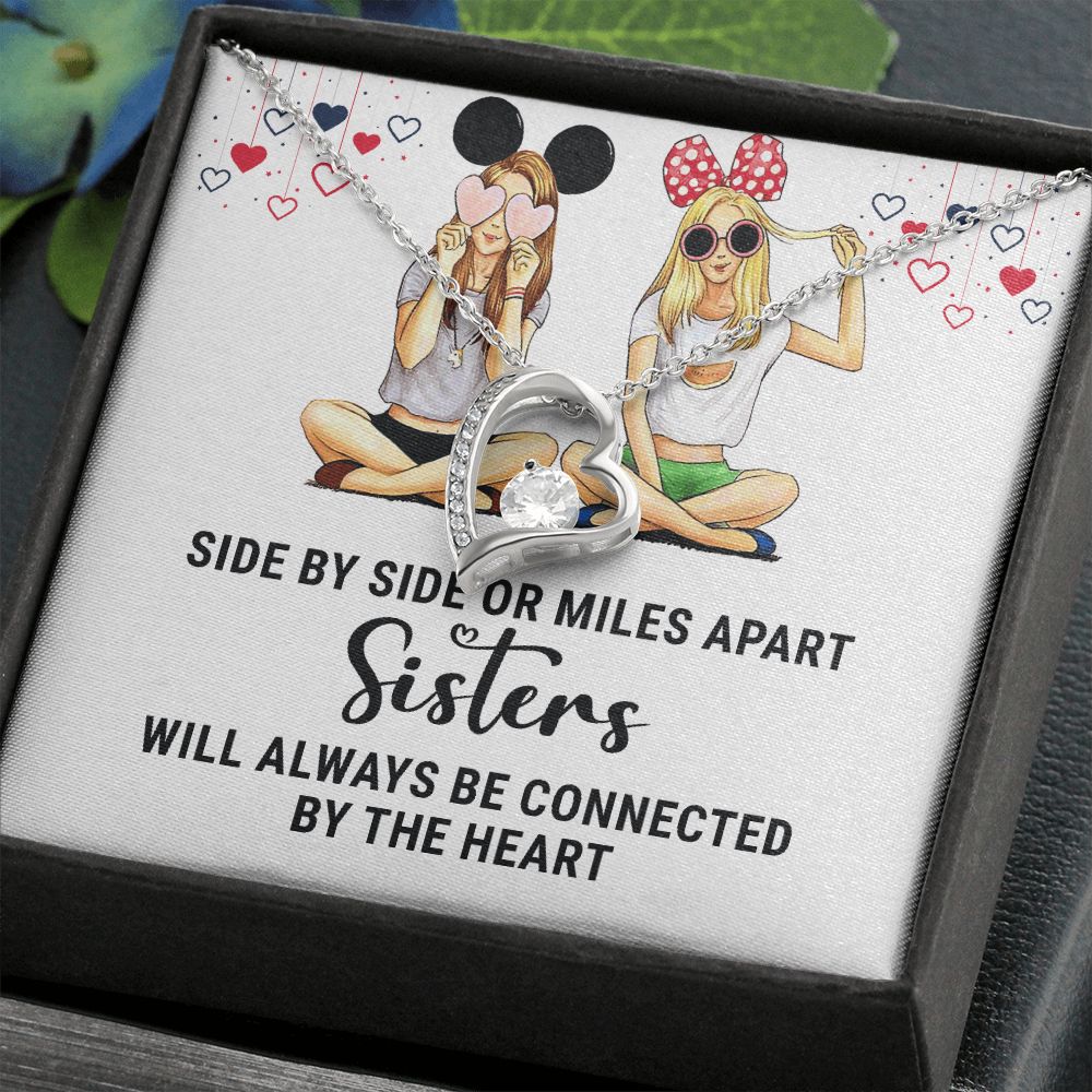 Sisters Connected by The Heart Forever Necklace w Message Card-Express Your Love Gifts