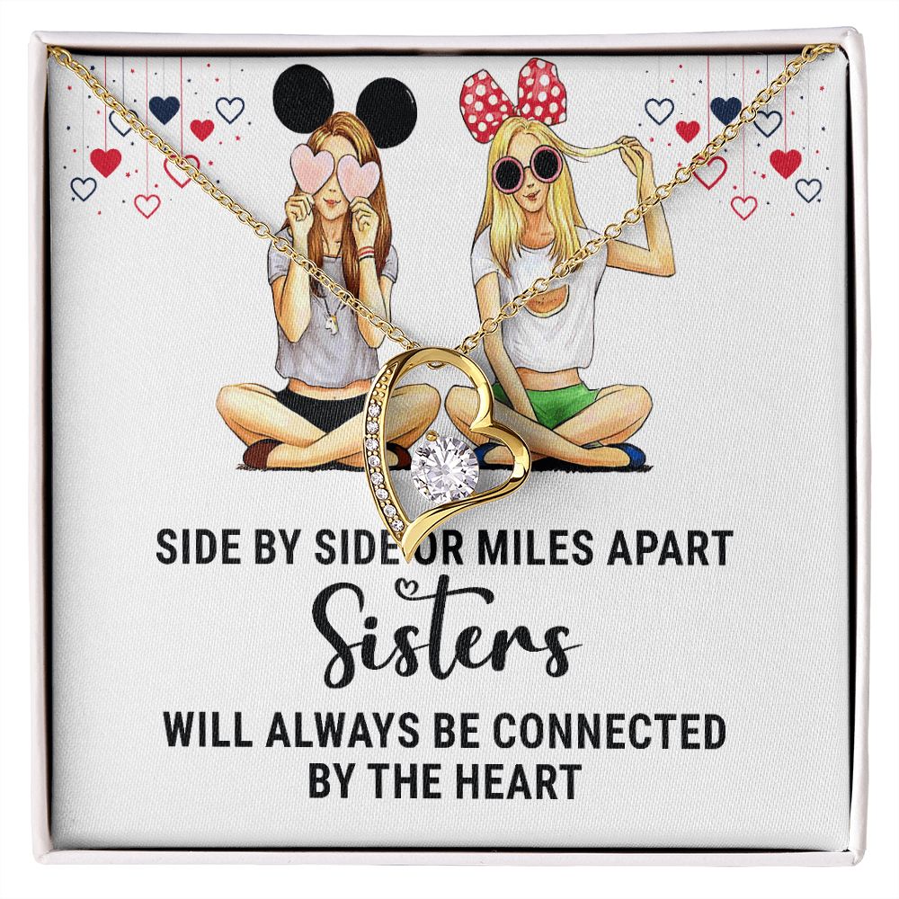 Sisters Connected by The Heart Forever Necklace w Message Card-Express Your Love Gifts