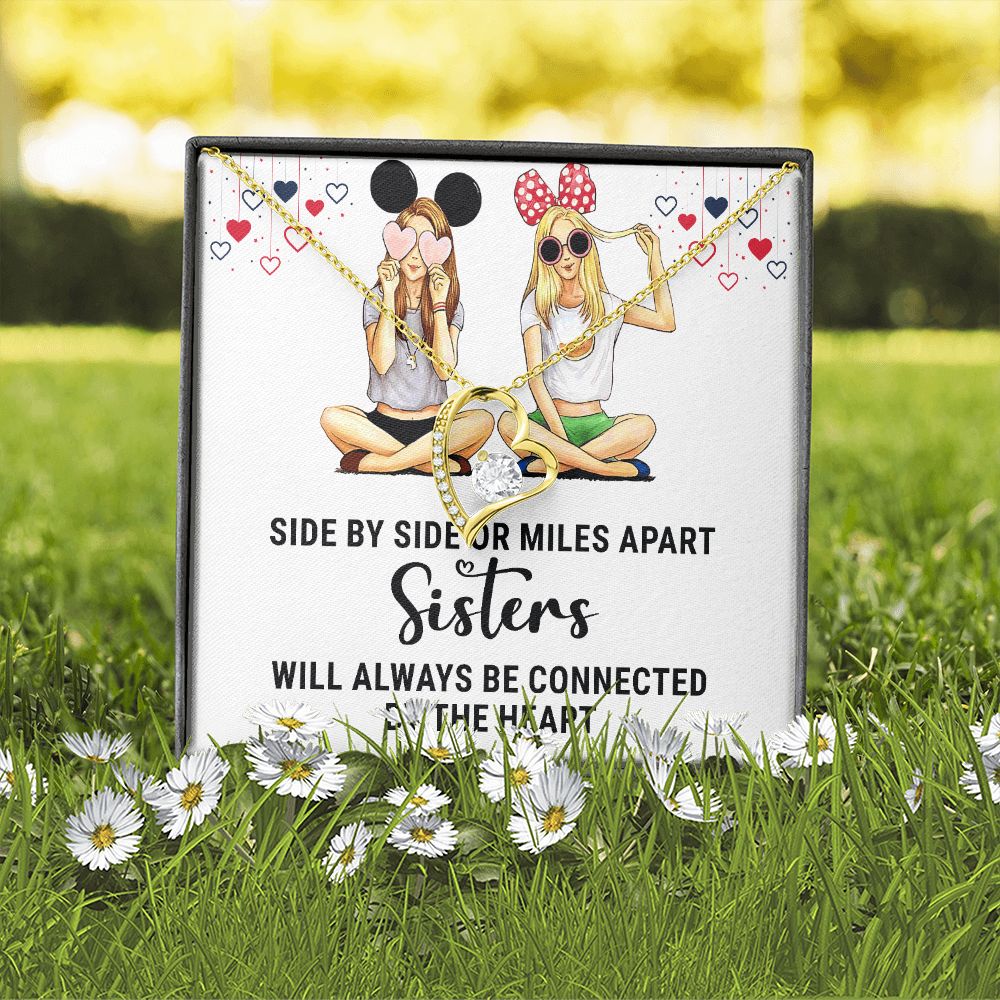Sisters Connected by The Heart Forever Necklace w Message Card-Express Your Love Gifts