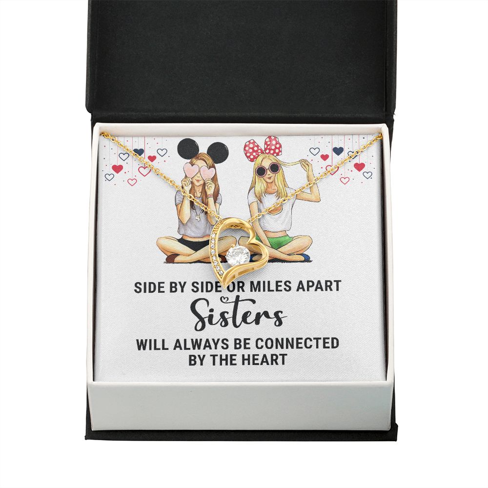 Sisters Connected by The Heart Forever Necklace w Message Card-Express Your Love Gifts