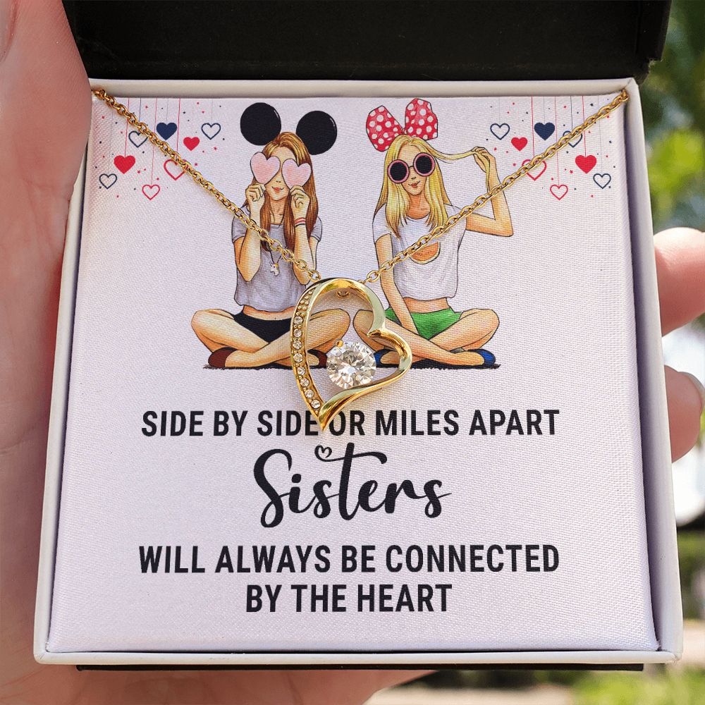 Sisters Connected by The Heart Forever Necklace w Message Card-Express Your Love Gifts