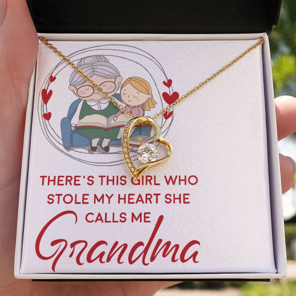 Girl Stole My Haert Calls Me Grandma Forever Necklace w Message Card-Express Your Love Gifts