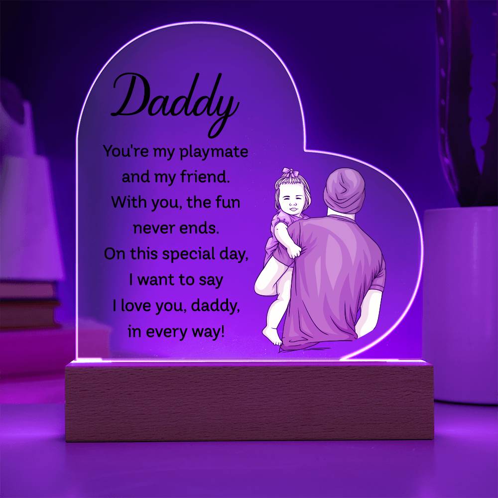 Daddy Playmate Friend Printed Heart Shaped Acrylic Plaque-Express Your Love Gifts