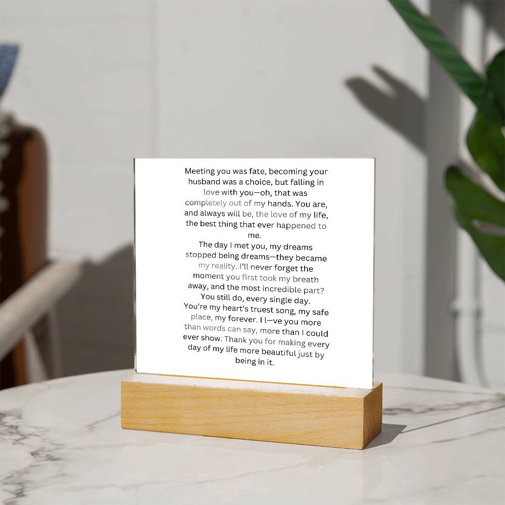 To My Wife Meeting You Was Fate Printed Square Shaped Acrylic Plaque-Express Your Love Gifts