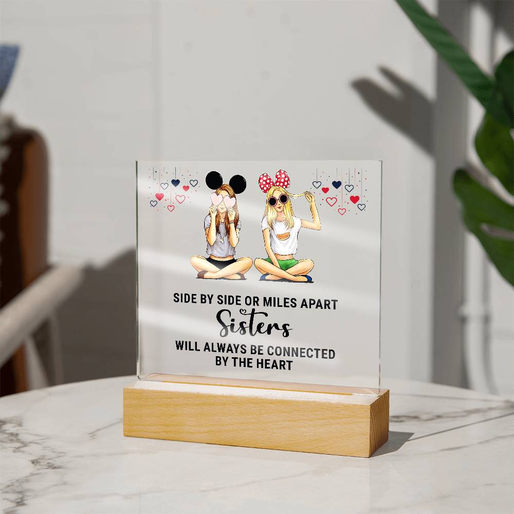 Sisters Side by Side Printed Square Shaped Acrylic Plaque-Express Your Love Gifts