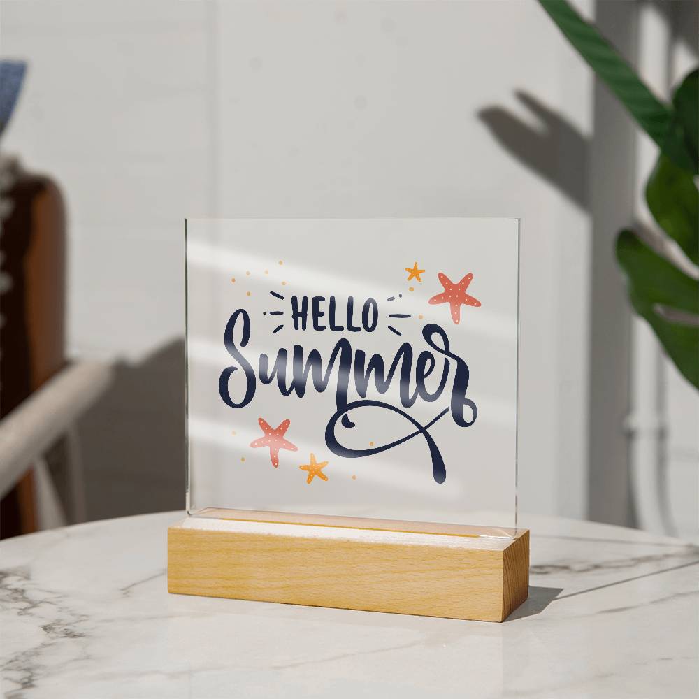 Hello Summer Printed Square Shaped Acrylic Plaque-Express Your Love Gifts