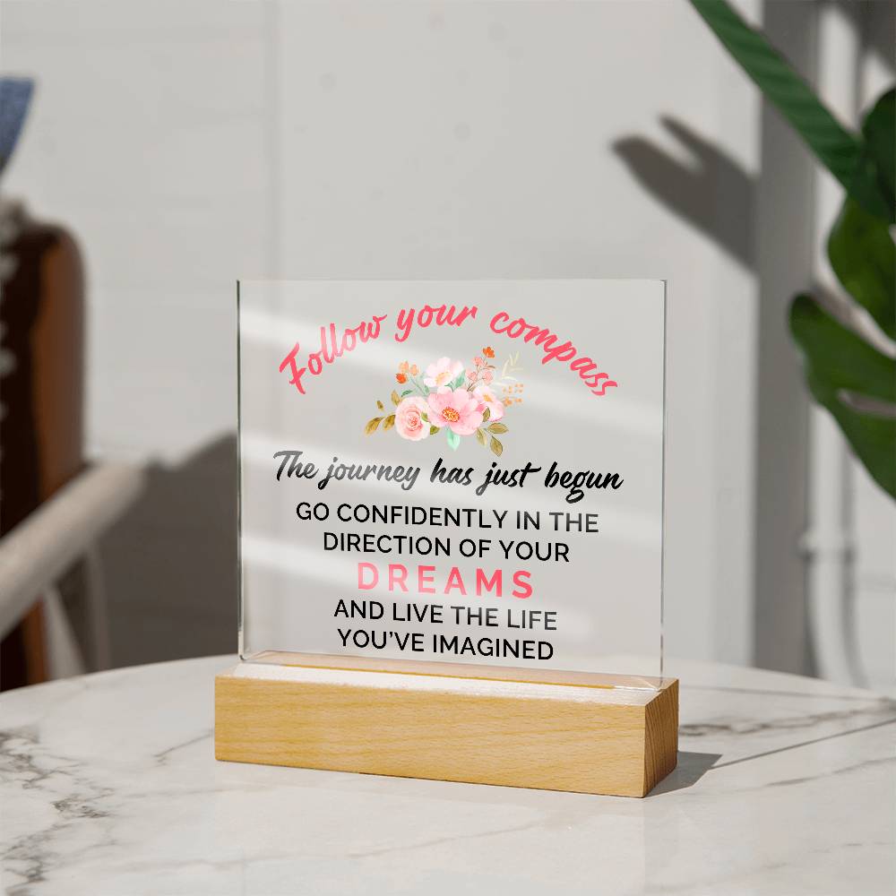 Follow Your Compass Printed Square Shaped Acrylic Plaque-Express Your Love Gifts