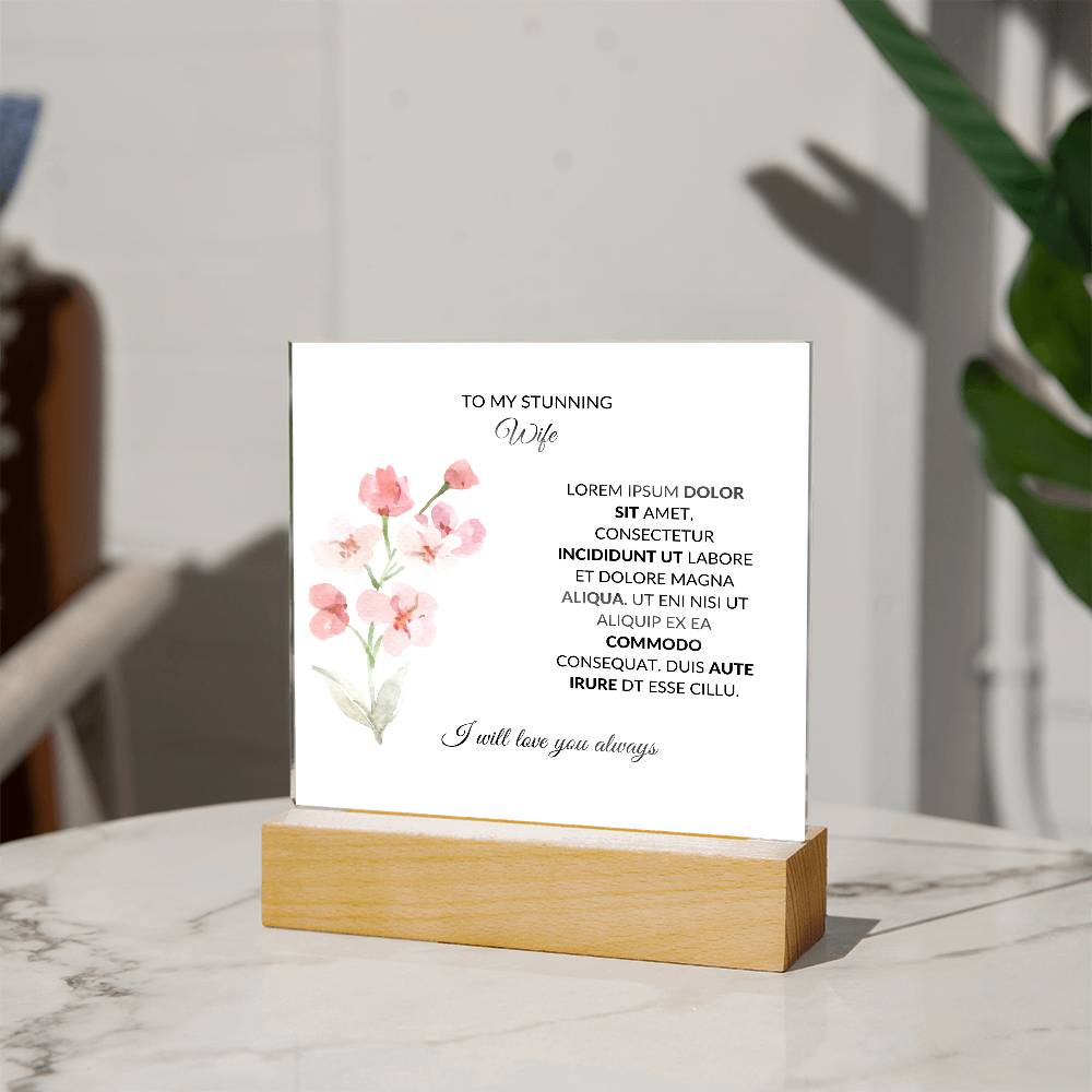 To My Stunning Wife Lorem Ipsum Dolor Printed Square Shaped Acrylic Plaque-Express Your Love Gifts