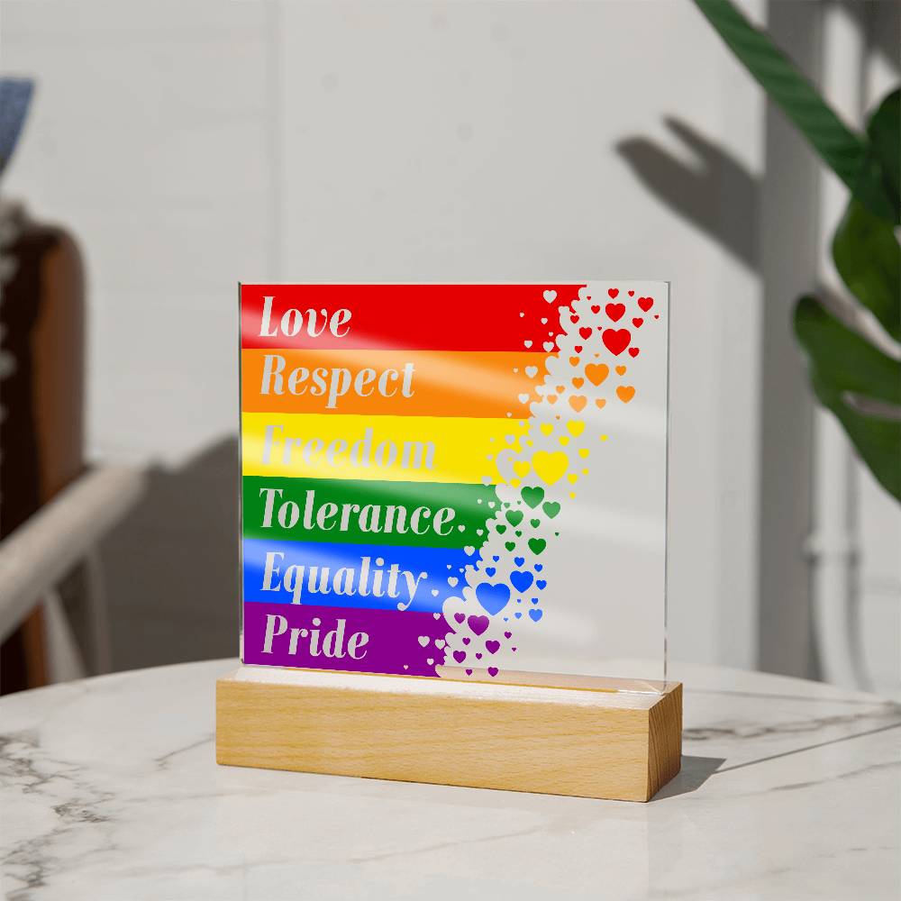 LGBTQLove Respect Fre Printed Square Shaped Acrylic Plaque edom Tolerance Equality Pride-Express Your Love Gifts