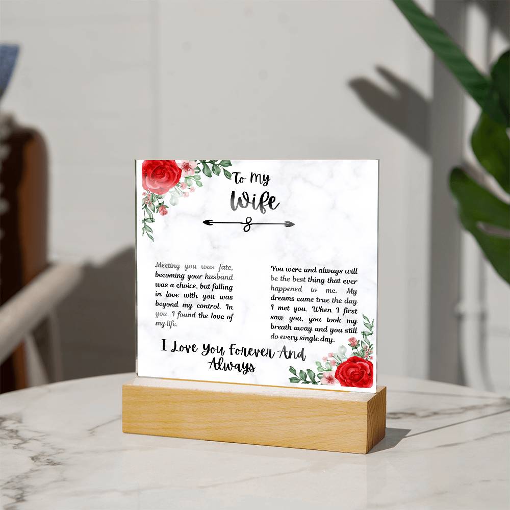 To My Wife I Love You Forever and Always Printed Square Shaped Acrylic Plaque-Express Your Love Gifts
