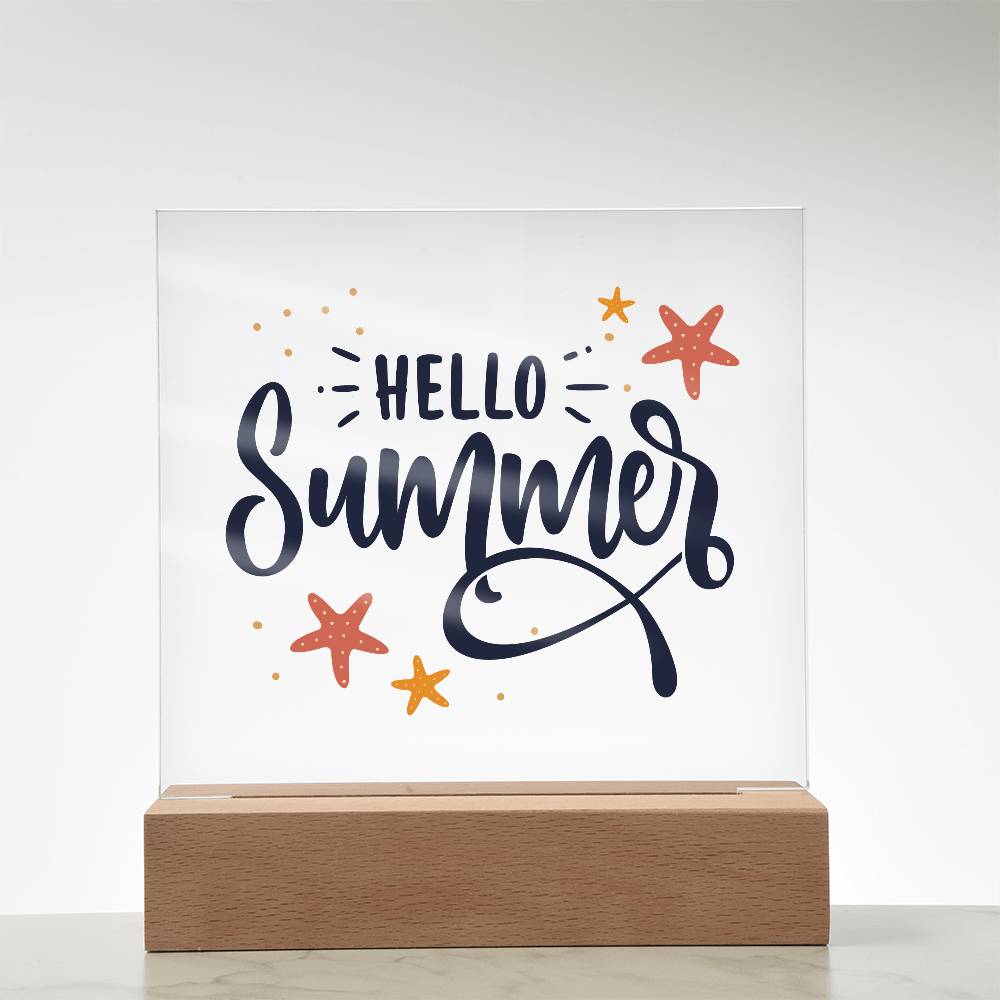 Hello Summer Printed Square Shaped Acrylic Plaque-Express Your Love Gifts