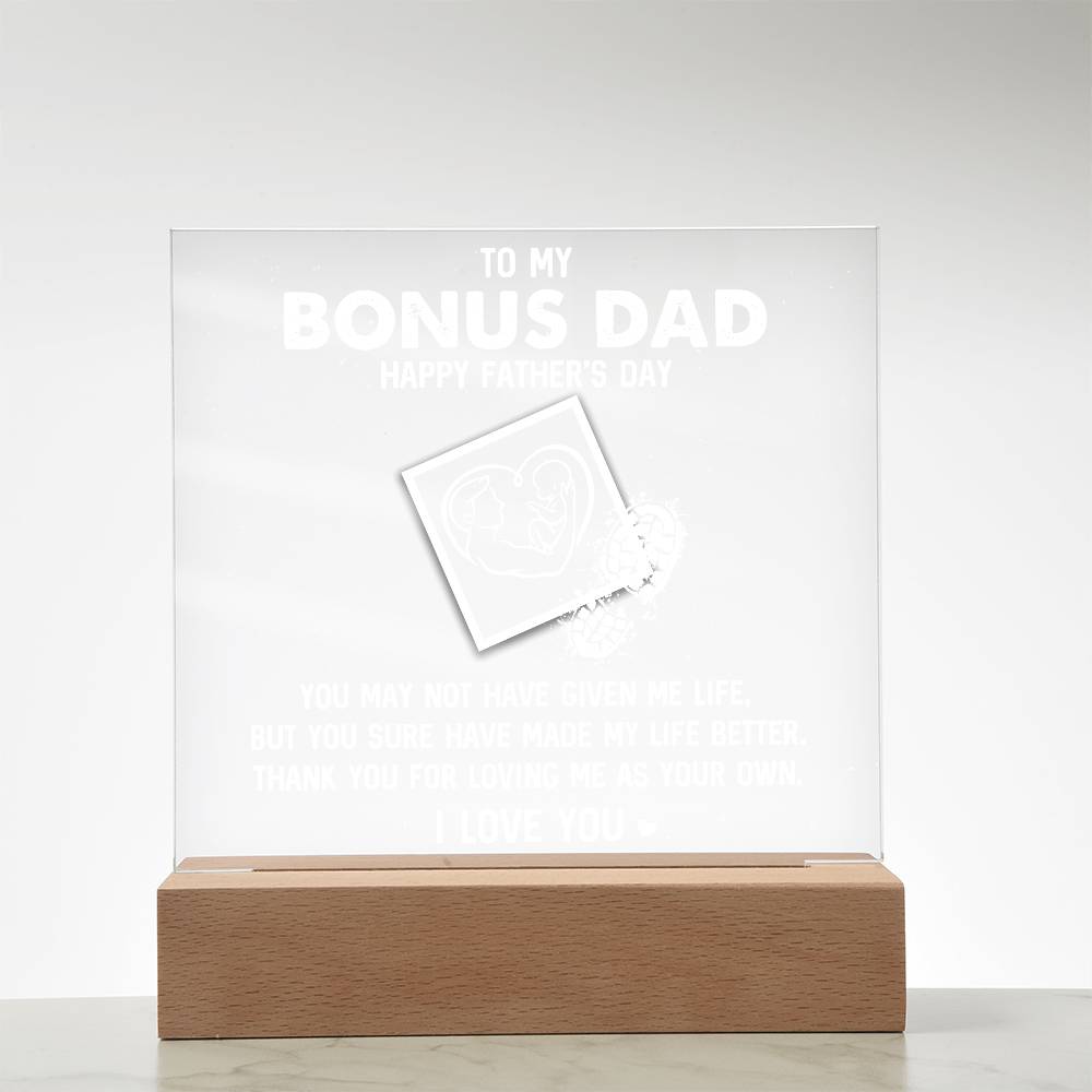 To My Bonus Dad HappyPrinted Square Shaped Acrylic Plaque Father's Day-Express Your Love Gifts
