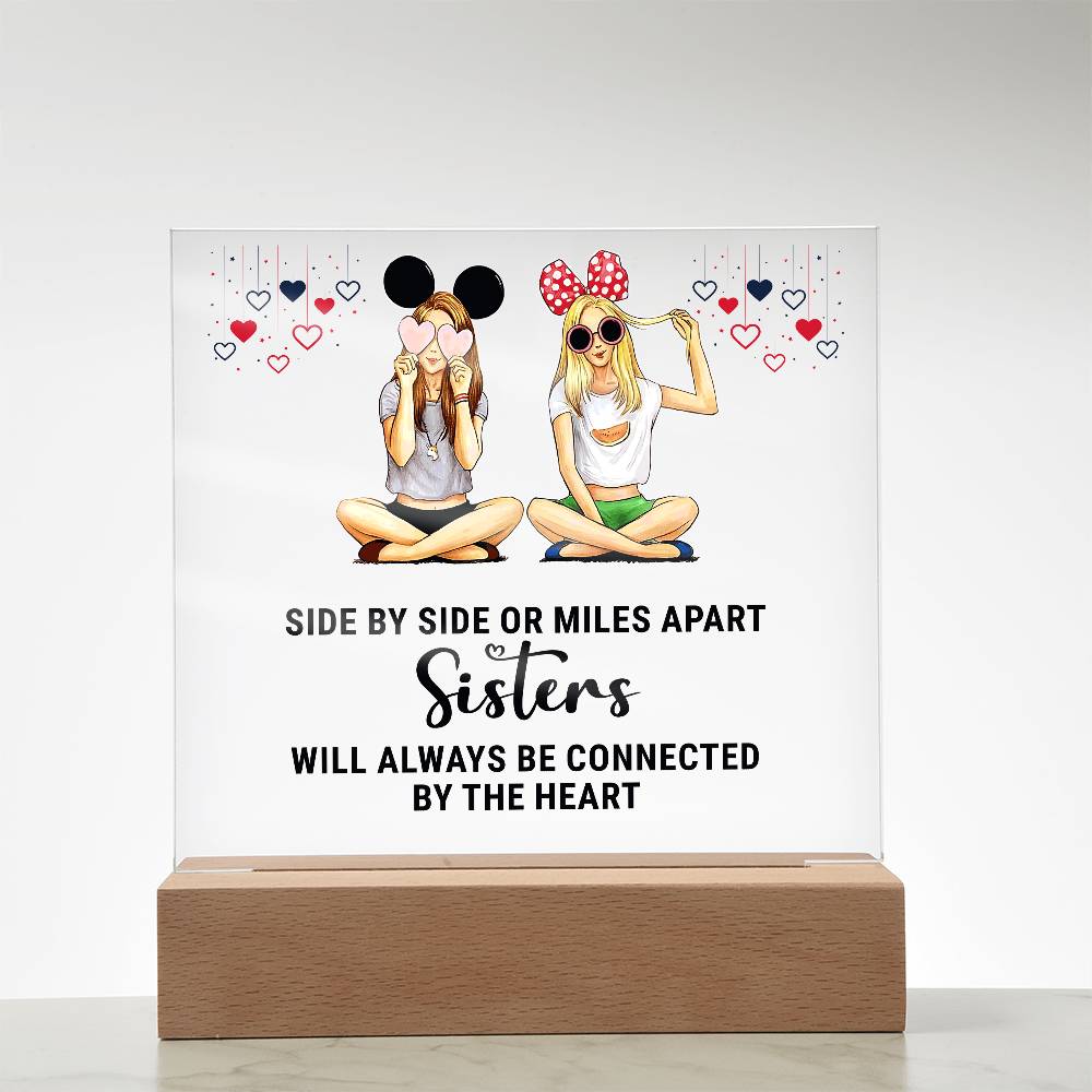 Sisters Side by Side Printed Square Shaped Acrylic Plaque-Express Your Love Gifts