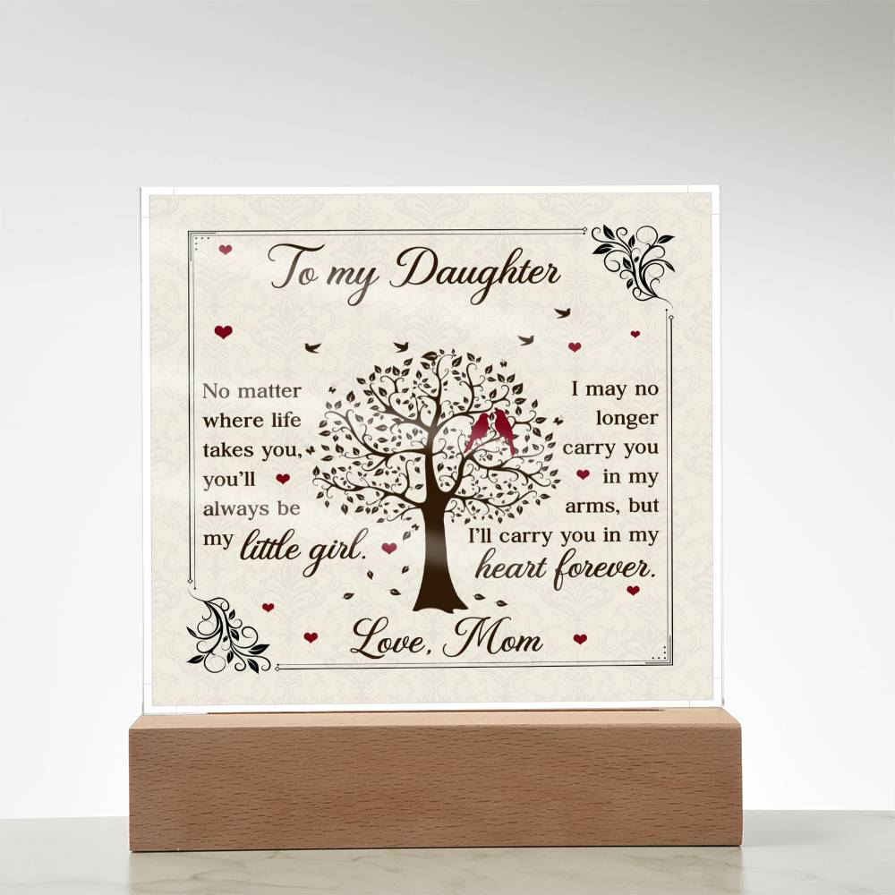 To My Daughter From Mom Little Girl Heart Forever Printed Square Shaped Acrylic Plaque-Express Your Love Gifts