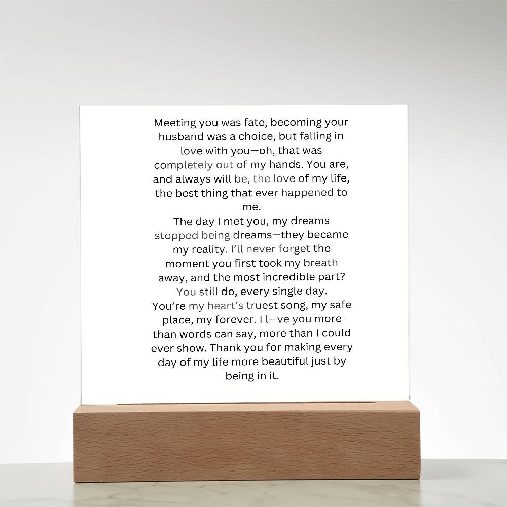 To My Wife Meeting You Was Fate Printed Square Shaped Acrylic Plaque-Express Your Love Gifts