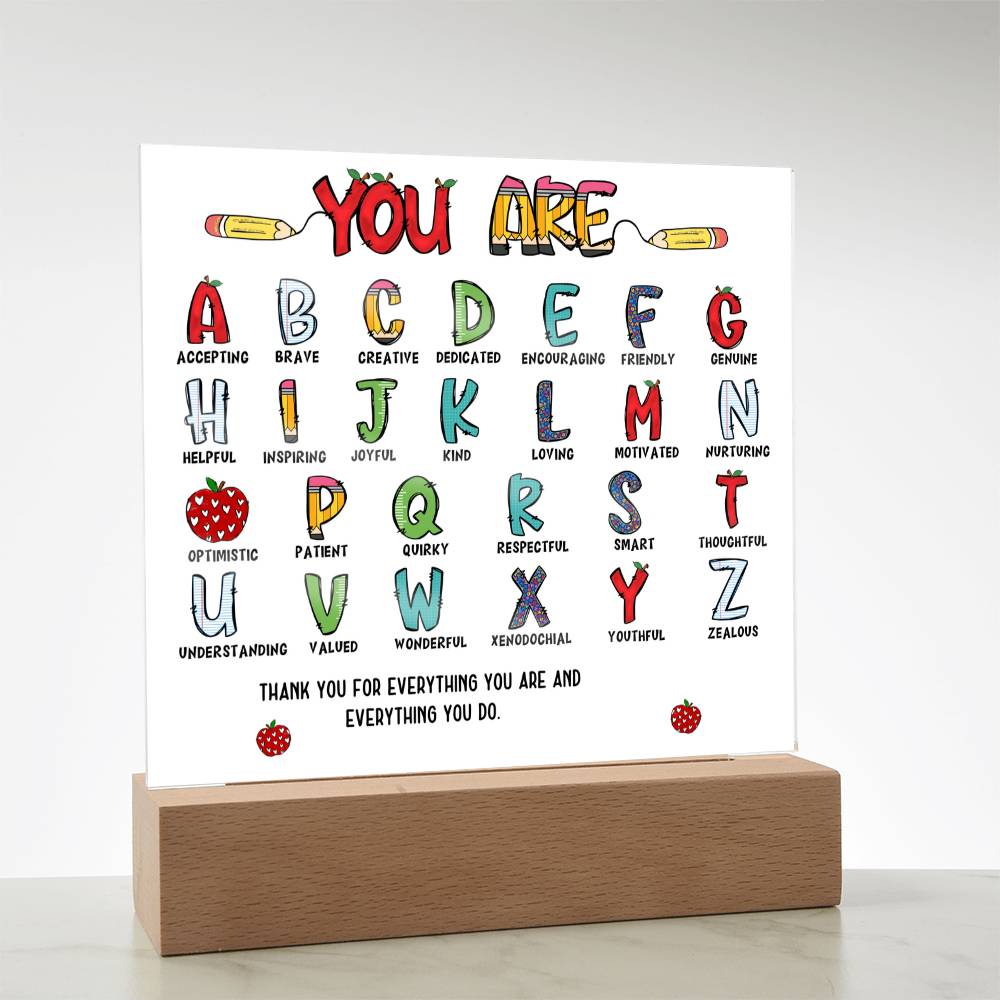 Teacher's ABC Printed Square Shaped Acrylic Plaque-Express Your Love Gifts