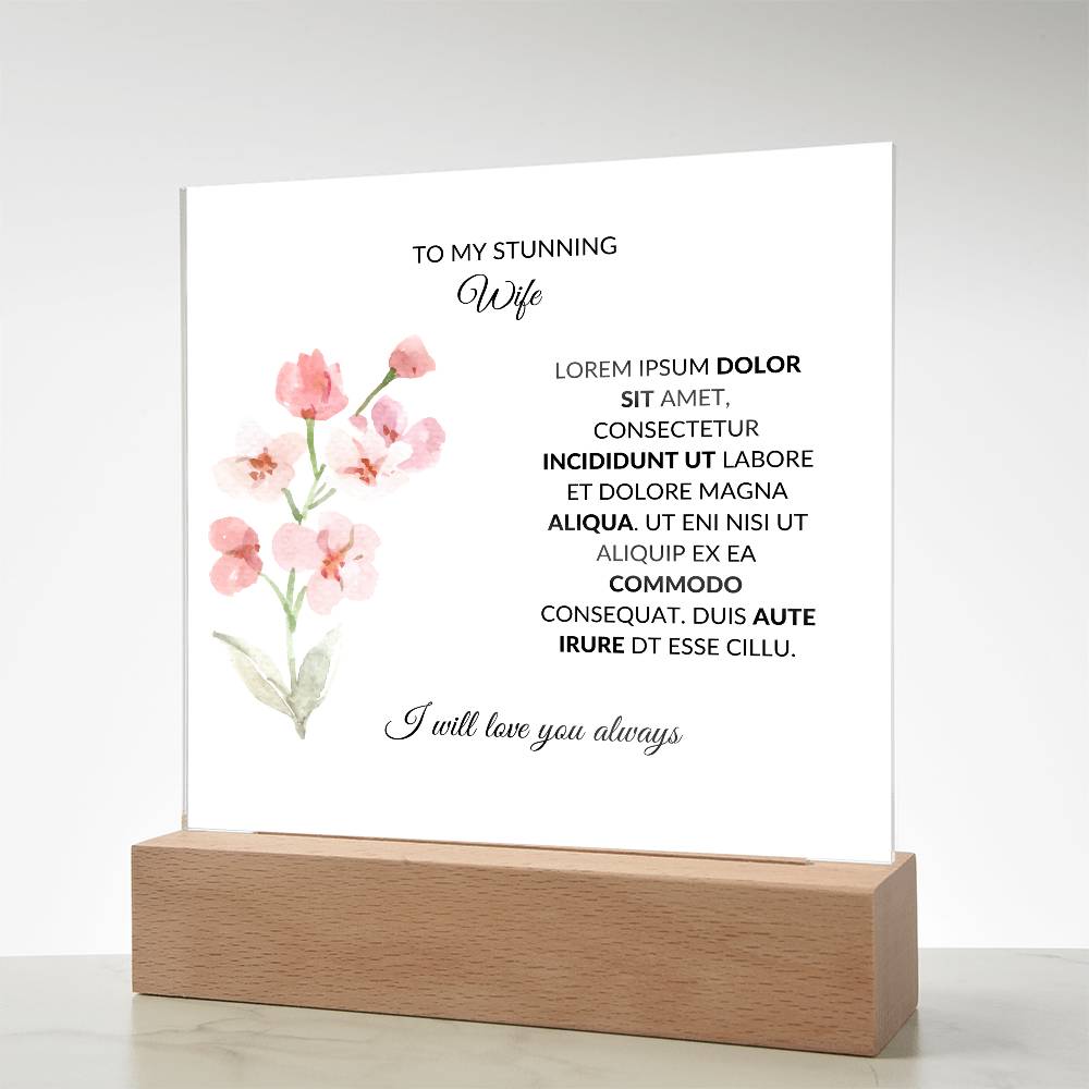 To My Stunning Wife Lorem Ipsum Dolor Printed Square Shaped Acrylic Plaque-Express Your Love Gifts