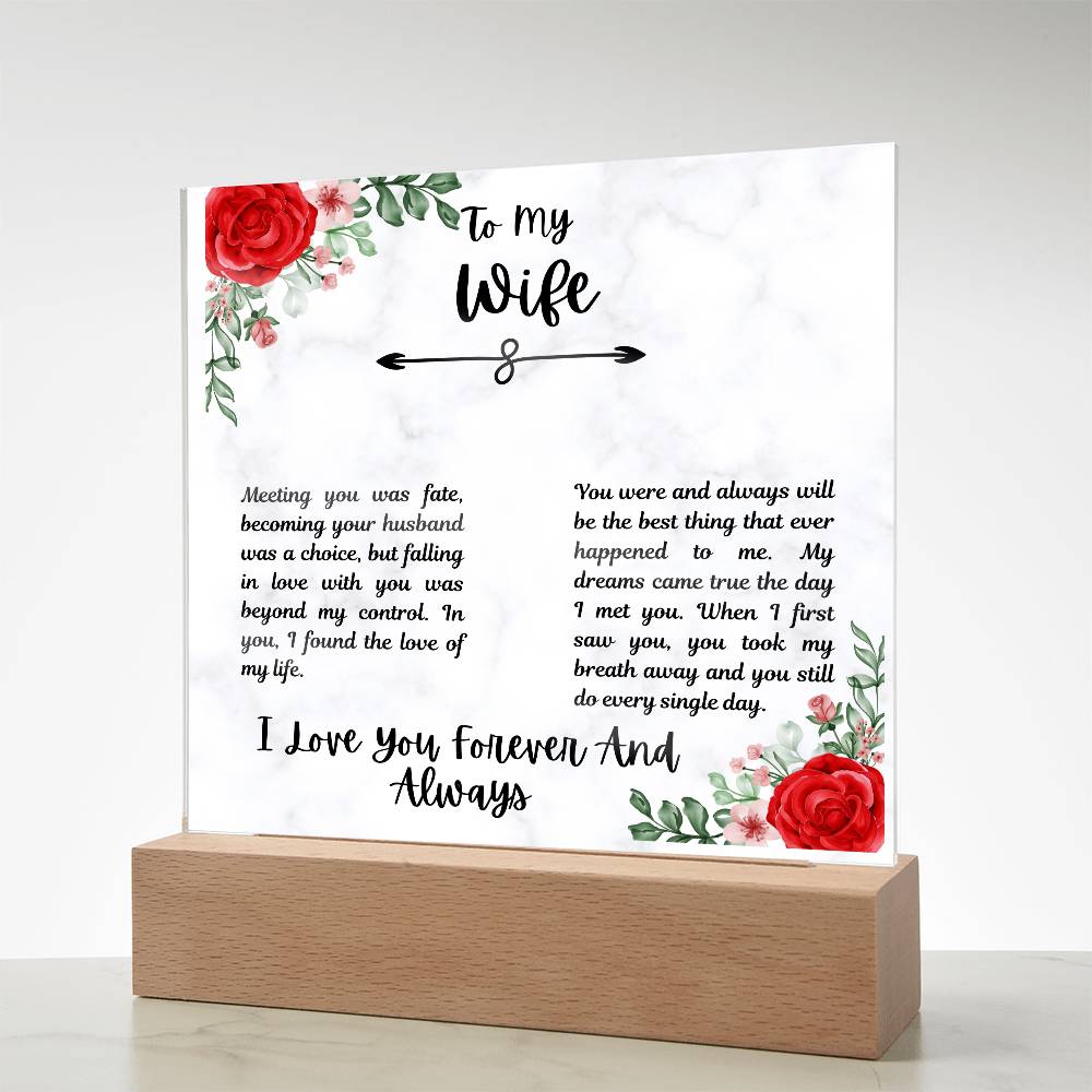 To My Wife I Love You Forever and Always Printed Square Shaped Acrylic Plaque-Express Your Love Gifts