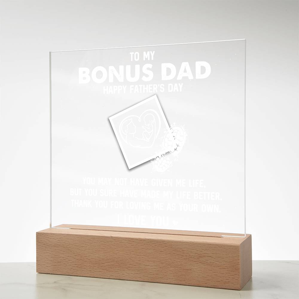 To My Bonus Dad HappyPrinted Square Shaped Acrylic Plaque Father's Day-Express Your Love Gifts